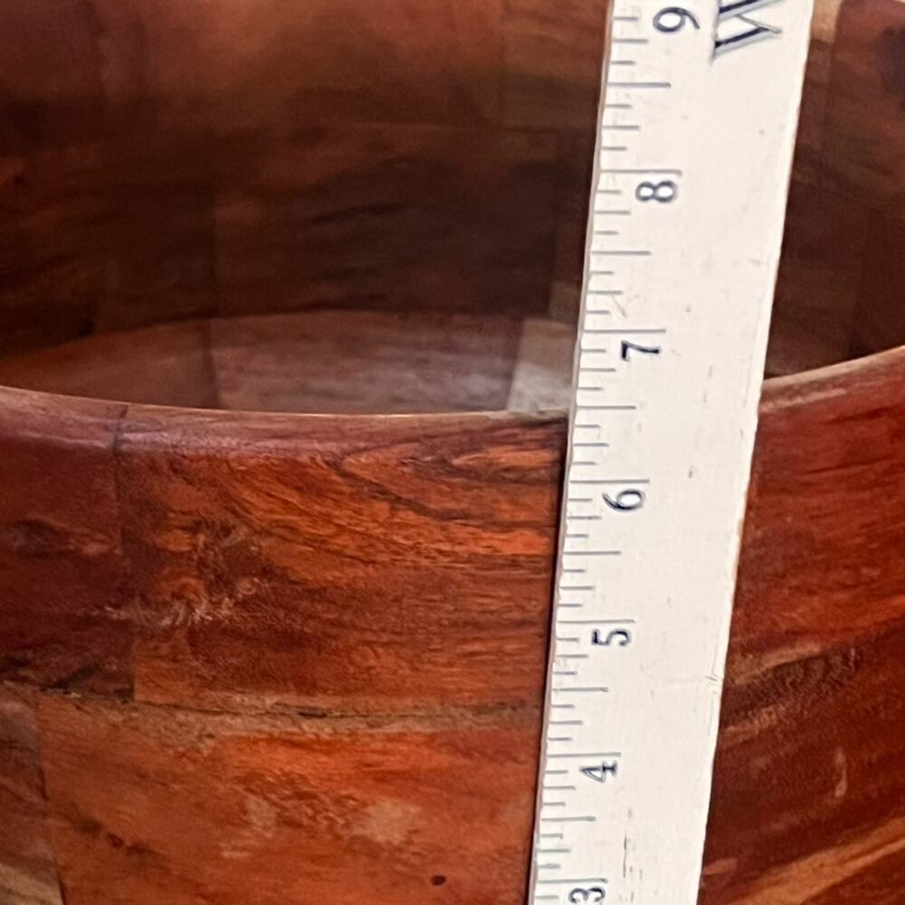 Large Acacia Wood Bowl Decor Serving Bowl 12.5" Tonal Hardwood Strips - Picture 10 of 12